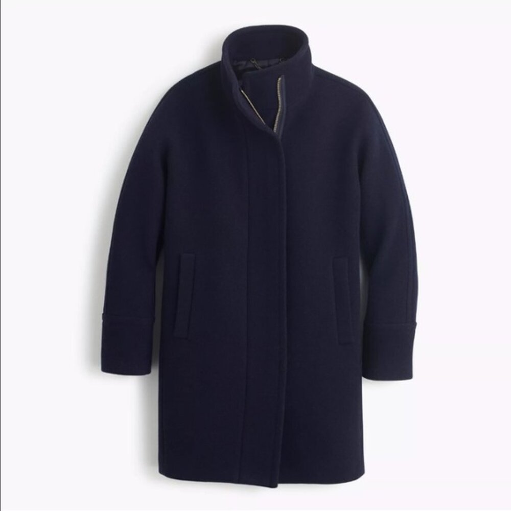 EUC J.Crew Cocoon Coat Italian Stadium Cloth Wool Navy Blue Size 00